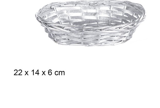 [108782] Christmas silver oval wicker basket 22x14 cm