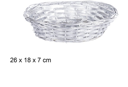 [108785] Silver oval Christmas wicker basket 26x18 cm
