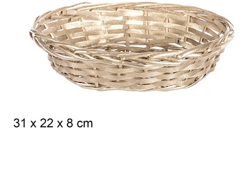 [108787] Cesta de Natal de vime oval ouro 31x22 cm   