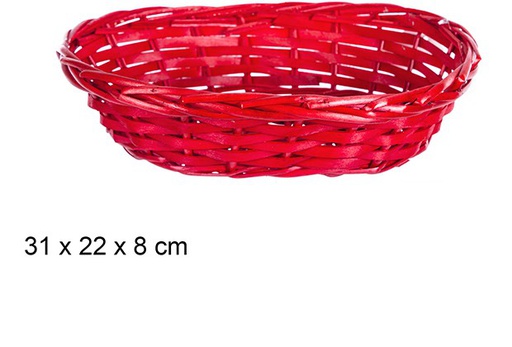 [108789] Corbeille Noèl ovale en osier rouge 31x22 cm  