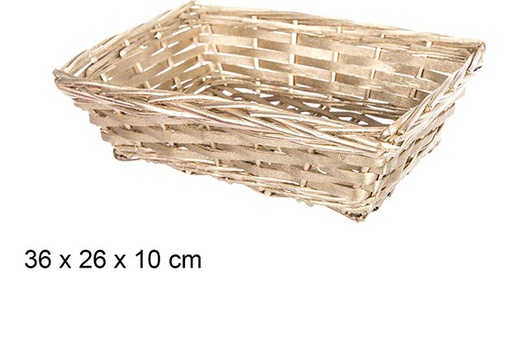 [108790] Cesta mimbre rectangular oro Navidad 36x26 cm