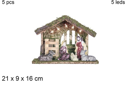 [108740] Nativity 5 pcs wooden nativity scene with 5 LED 21x9 cm