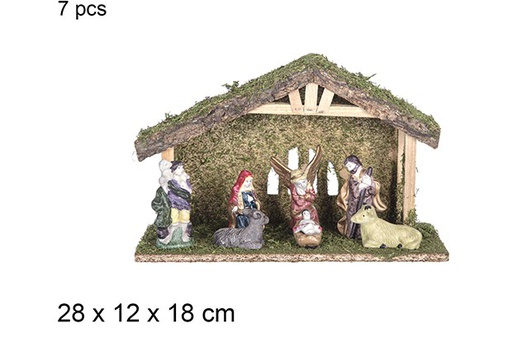 [108741] Nativité 7 pièces Crèche en bois 28x12x18 cm