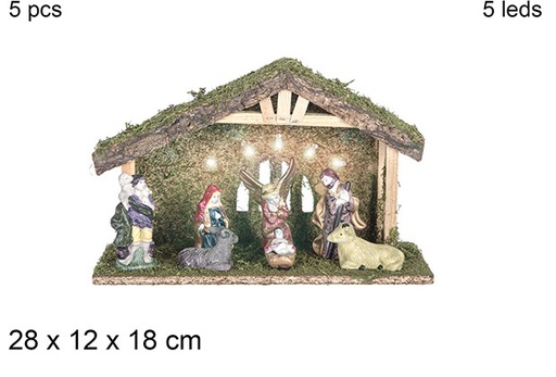 [108742] Natività Presepe in legno 5 pezzi con 5 LED 28x12x18 cm