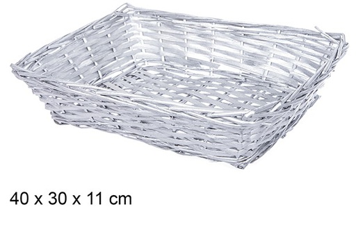 [108797] Cesto de natal de vime retangular prata 40x30 cm   
