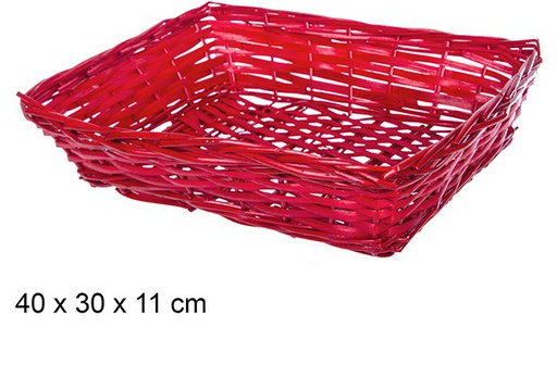 [108798] Panier en osier rectangulaire Noël rouge 40x30 cm