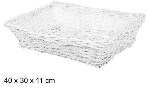 [108799] Panier en osier rectangulaire Noël blanc 40x30 cm