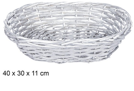 [108801] Cesta mimbre ovalada Navidad plata 40x30 cm