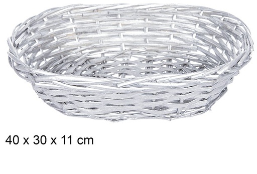 [108801] Silver Christmas oval wicher basket 40x30 cm 