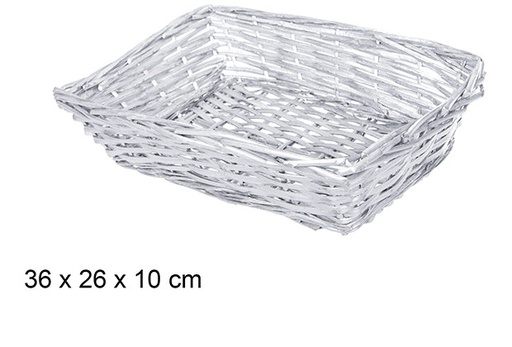 [108805] Cesto de natal de vime retangular prata 36x26 cm 