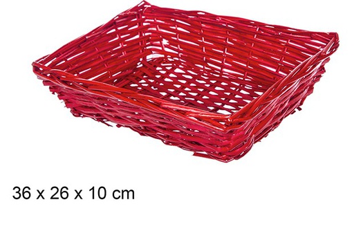 [108806] Corbeille Noèl osier rectangulaire rouge 36x26 cm 