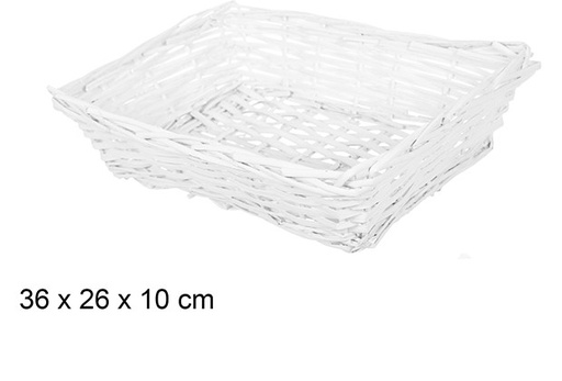 [108807] Cesta mimbre navidad rectangular blanca 36x26x10cm