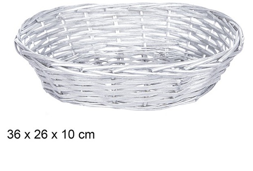 [108809] Cesta de Natal de vime oval prata 36x26 cm 