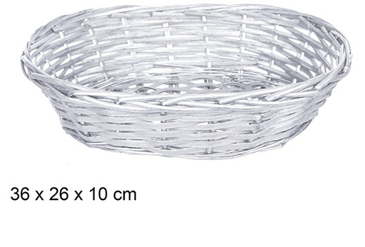 [108809] Silver Christmas oval wicker basket 36x26 cm 