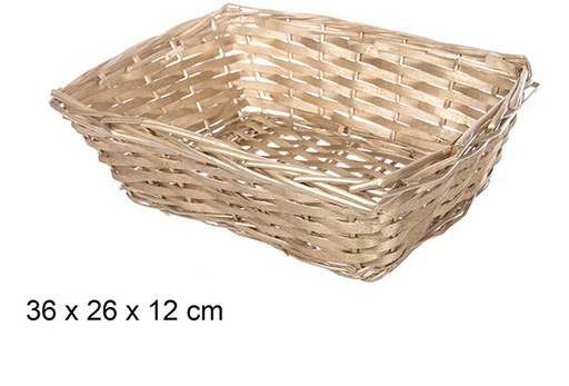 [108812] Gold Christmas rectangular wicker basket 36x26 cm  
