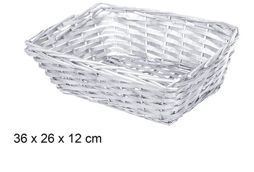 [108813] Panier rectangulaire en osier Noël argent 36x26 cm