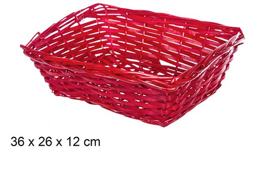 [108814] Red Christmas rectangular wicker basket 36x26 cm
