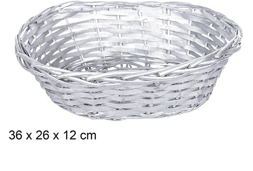 [108817] Silver Christmas oval wicker basket 36x26 cm  