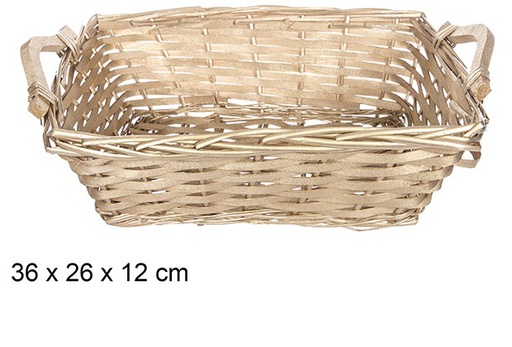 [108820] Cesta mimbre rectangular Navidad con asas oro 36x26 cm