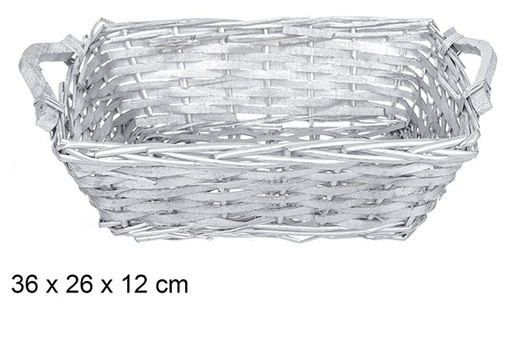 [108821] Christmas rectangular wicker basket with silver handles 36x26 cm