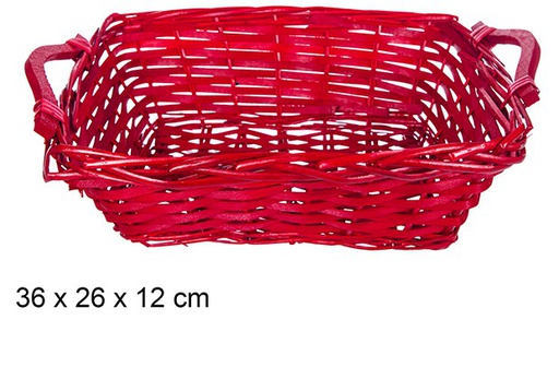 [108822] Panier de Noël rectangulaire en osier avec anses rouges 36x26 cm