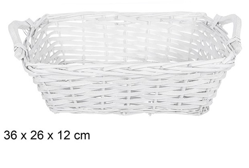 [108823] Cesta mimbre rectangular Navidad con asas blanca 36x26 cm