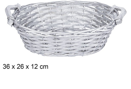 [108825] Cesto natal de vime oval prata c/alças 36x26 cm  