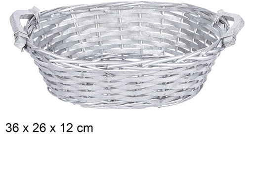 [108825] Christmas oval wicker basket with silver handles 36x26 cm