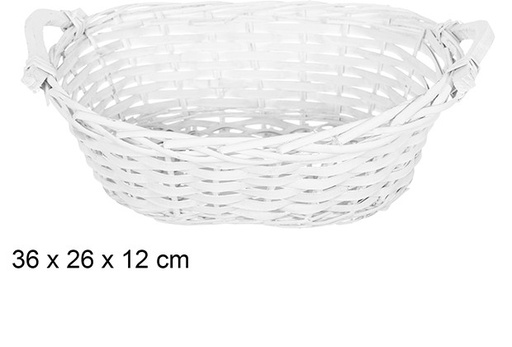 [108827] Panier de Noël ovale en osier avec anses blanc 36x26 cm