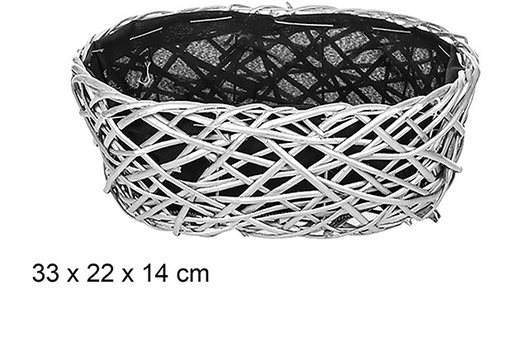 [108839] Christmas oval wicker basket with silver lined fabric 33x22 cm