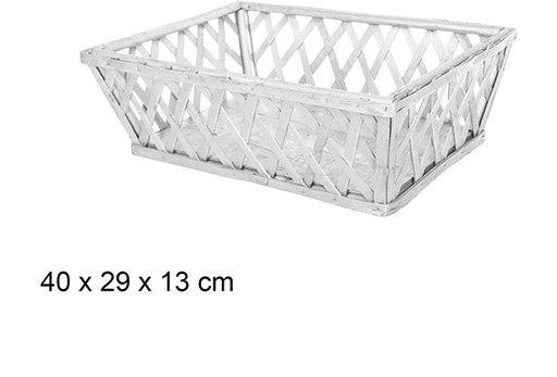 [108851] Cesta madera Navidad rectangular plata 40x29 cm