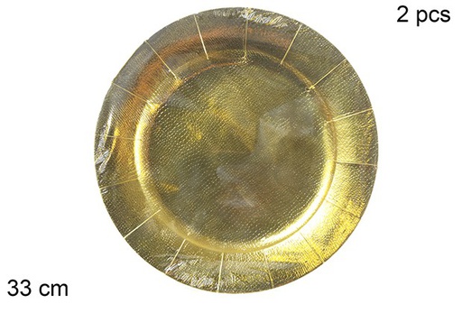 [109423] Pack 2 Christmas gold cardboard plates 33 cm