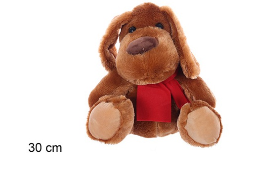[109469] Peluche perro marrón con bufanda roja 30 cm