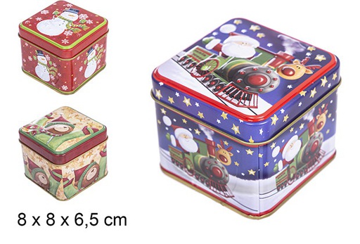 [109474] Boîte métal carrée de Noël décoration assortie 8 cm