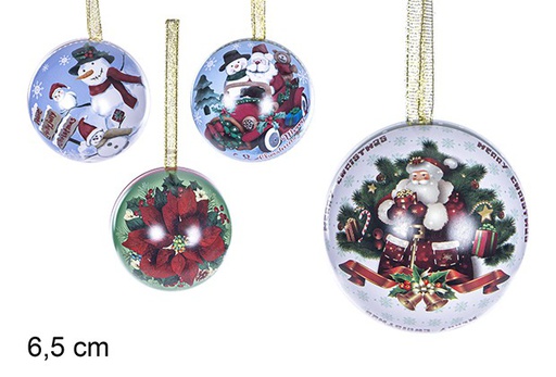 [109477] Pendentif boule de Noël en métal assorti 6,5 cm