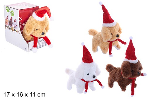 [109656] Cane di peluche con sciarpa rossa cammina e abbaia con le batterie assortiti 17x16 cm