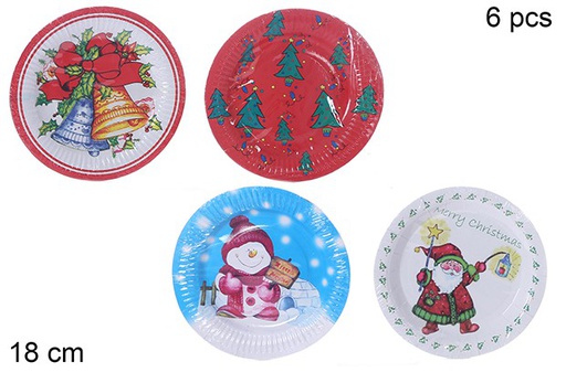 [109657] Pack 6 pratos descartáveis ​​decorados de Natal sortido com display 18 cm