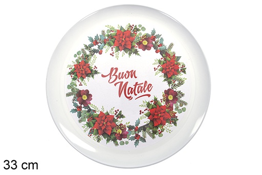 [109688] Plato redondo crema bordes renos decorado surtido Navidad 33 cm