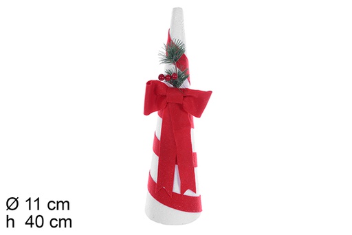 [109709] Sapin conique polystyrrène avec ruban et arc rouge 40 cm