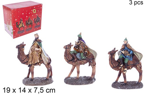 [109736] Pack 3 Reyes Magos a camello 20 cm