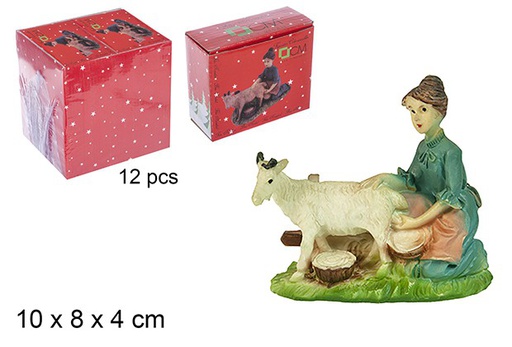 [109880] Pastora resina ordeñando cabra 14cm
