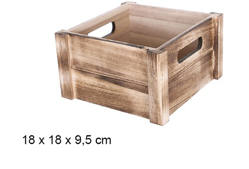 [108184] Boîte en bois carrée vintage 18 cm