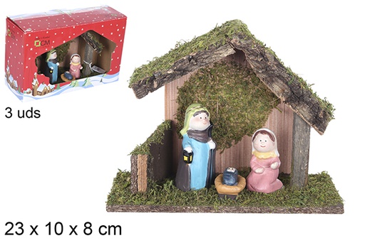 [109263] Nativity scene 3 pieces wooden manger  23x10 cm