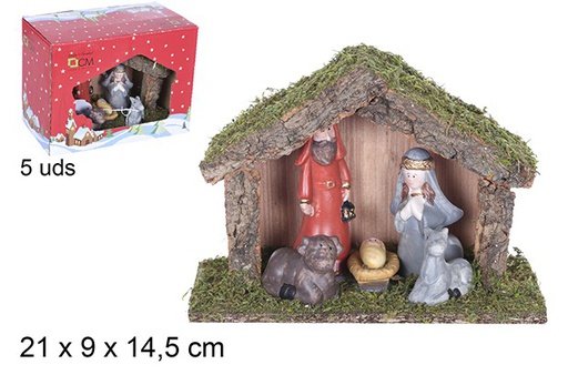 [109267] Birth 5 pieces wooden manger 21x9x14,5 cm