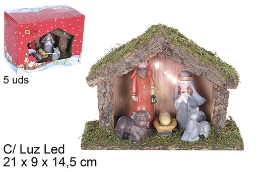 [109268] Nascita 5 pezzi Presepe in legno con luce LED 21x9x14,5 cm