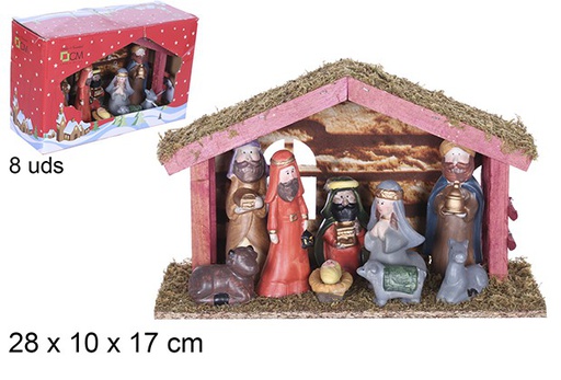 [109272] Nacimiento 5 piezas pesebre madera 28x10x17 cm