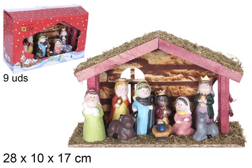 [109275] Nativity 9 pieces wooden Nativity scene 28x10x17 cm