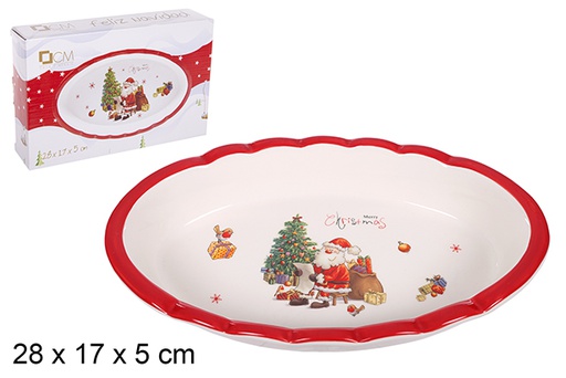 [109358] Plateau ovale de Noël en céramique décoré du Père Noël 28x17 cm