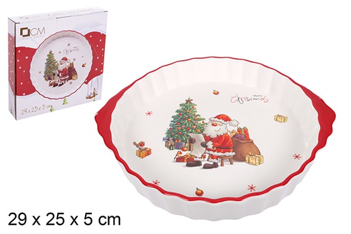 [109359] Bandeja de Natal redonda de cerâmica decorada com Papai Noel 29x25 cm