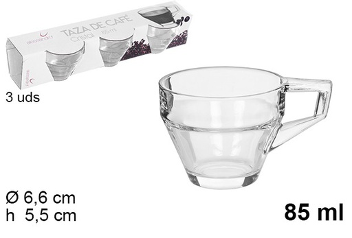 [108126] Pack 3 taza cristal café con asa 85 ml
